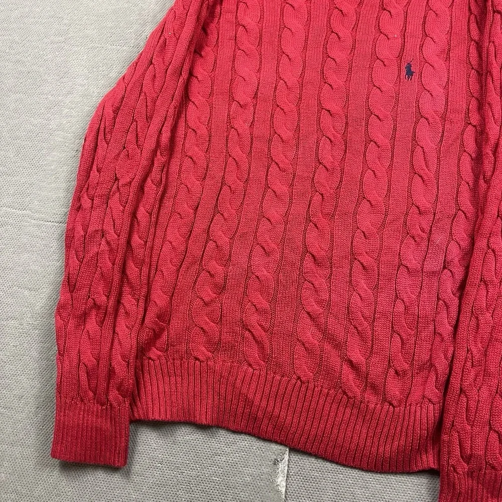 Polo Ralph Lauren Sweater Mens Large Red Cableknit Pullover Crewneck Preppy